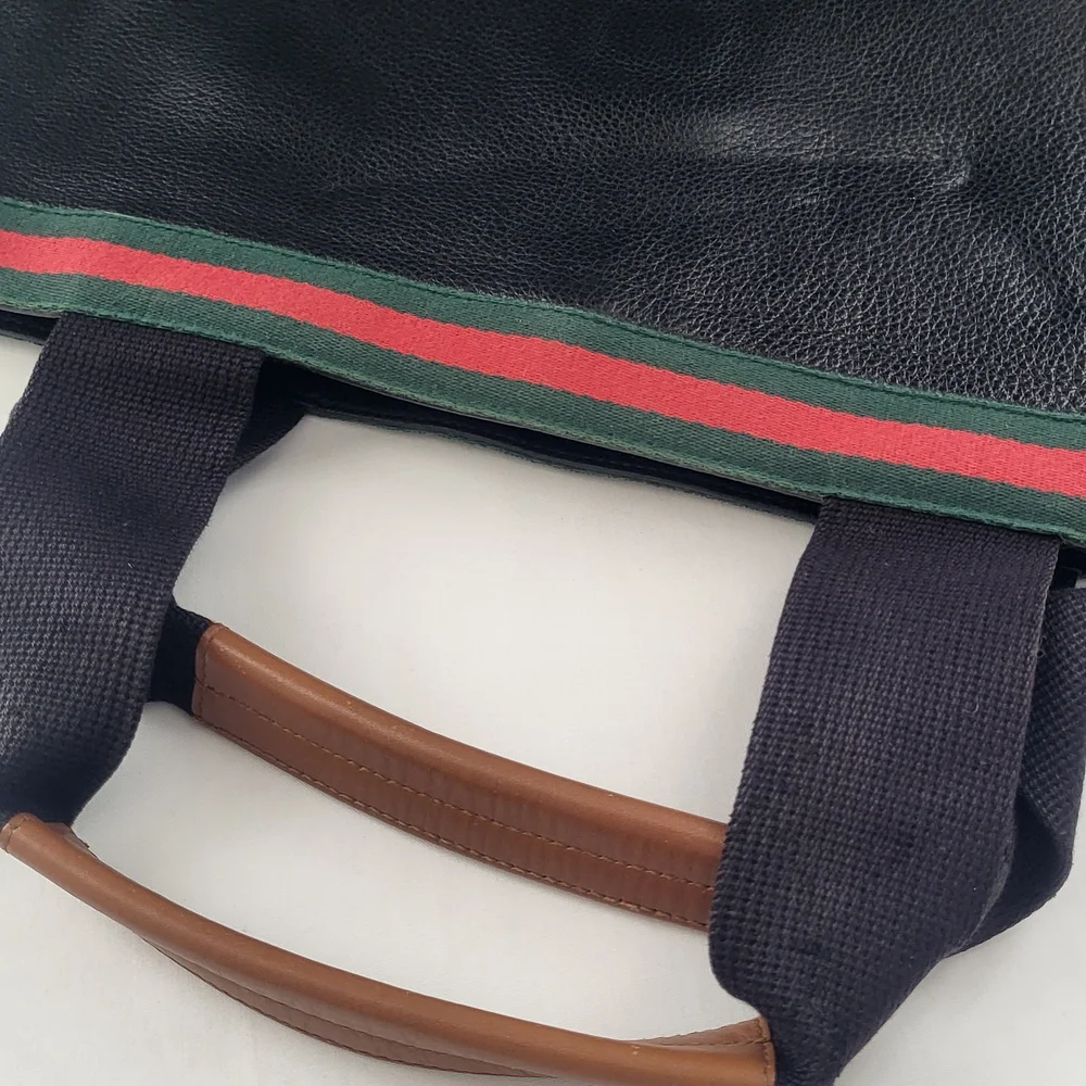 Gucci Black and Brown Tote Bag with Red Stripe